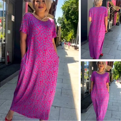 Raven - Wiosenna Maxi Sukienka w Stylu Chic z Kieszeniami