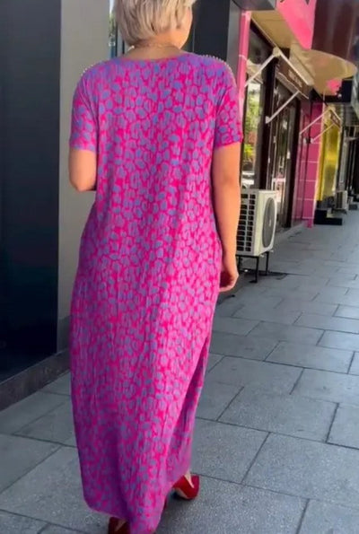 Raven - Wiosenna Maxi Sukienka w Stylu Chic z Kieszeniami