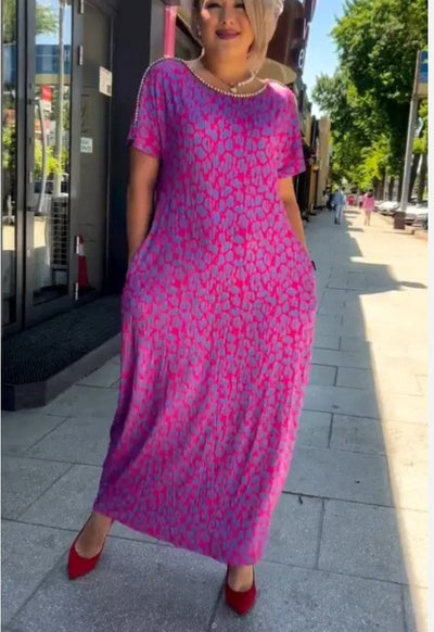 Raven - Wiosenna Maxi Sukienka w Stylu Chic z Kieszeniami