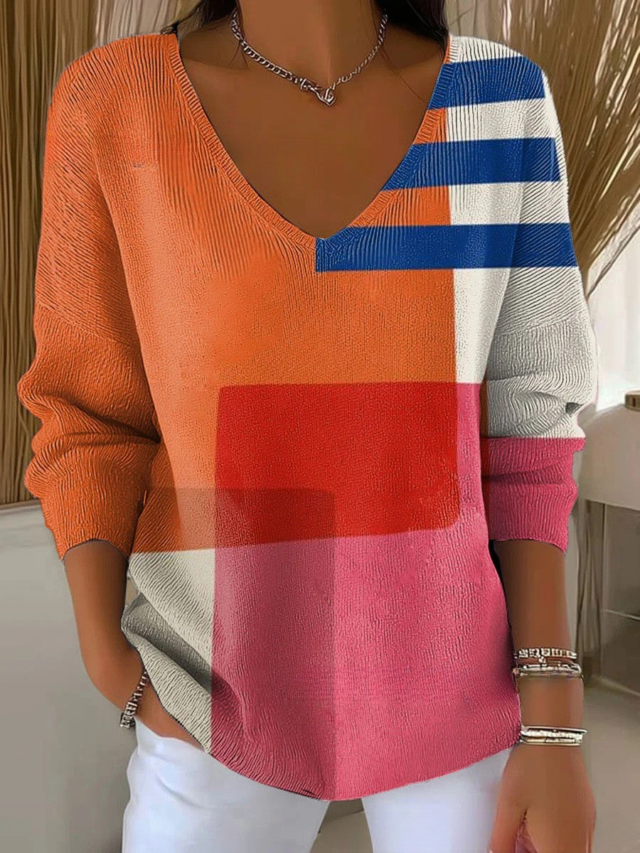 Beatrice – Kolorowy sweter z dekoltem w serek