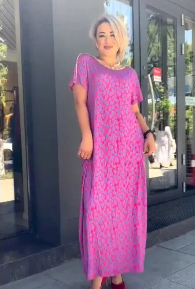 Raven - Wiosenna Maxi Sukienka w Stylu Chic z Kieszeniami