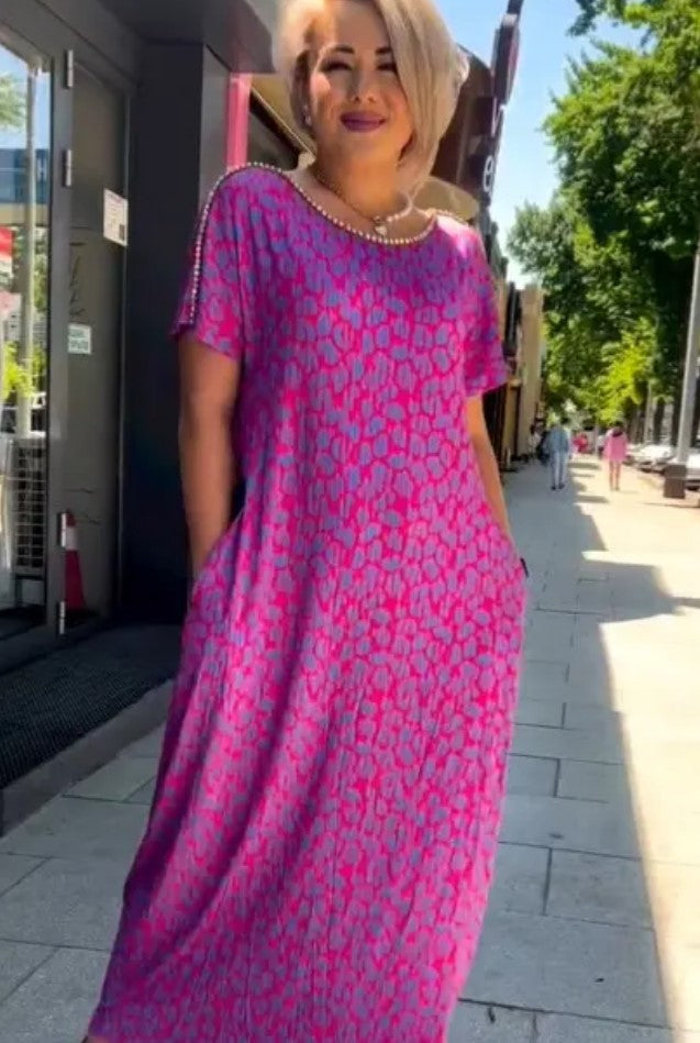 Raven - Wiosenna Maxi Sukienka w Stylu Chic z Kieszeniami