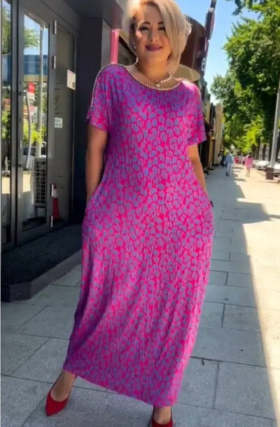 Raven - Wiosenna Maxi Sukienka w Stylu Chic z Kieszeniami