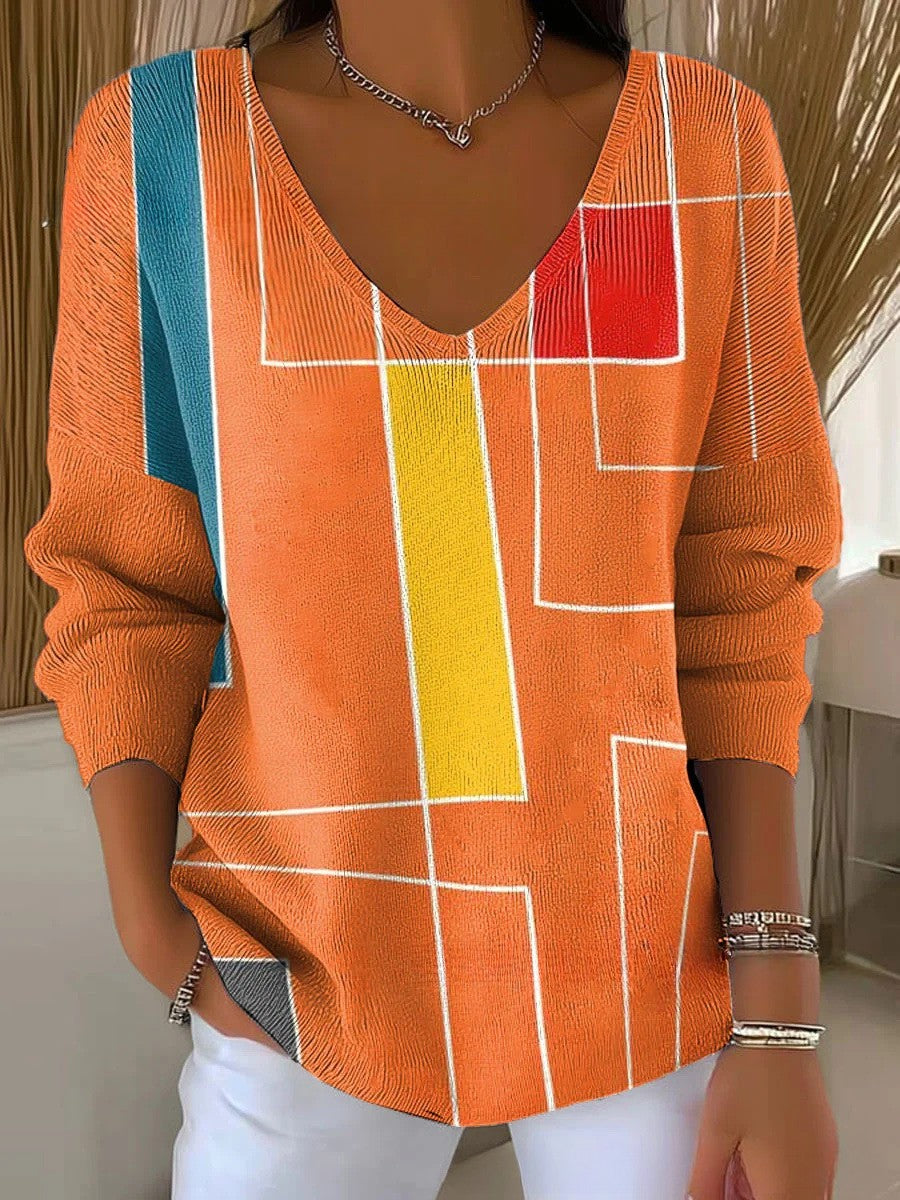 Beatrice – Kolorowy sweter z dekoltem w serek