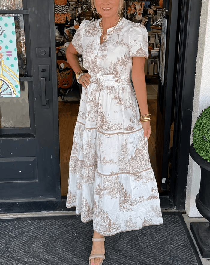 Solene - Boho Chic Sukienka Maxi z Dekoltem w Szpic w Kwiaty