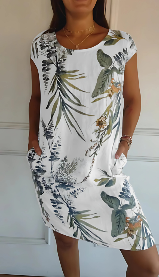 Iris - Luźna sukienka do kolan w stylu casual z nadrukiem