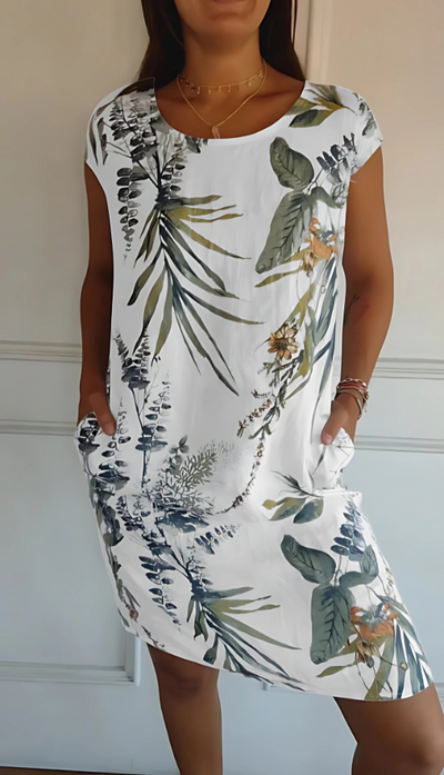 Iris - Luźna sukienka do kolan w stylu casual z nadrukiem