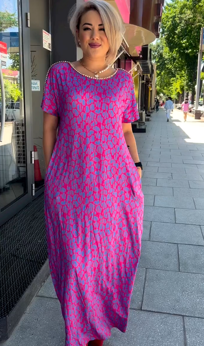 Raven - Wiosenna Maxi Sukienka w Stylu Chic z Kieszeniami