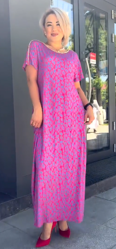 Raven - Wiosenna Maxi Sukienka w Stylu Chic z Kieszeniami