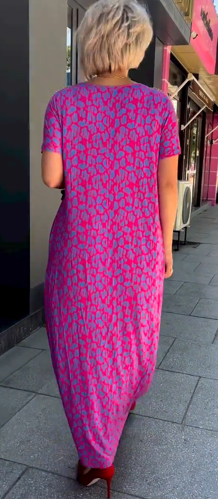 Raven - Wiosenna Maxi Sukienka w Stylu Chic z Kieszeniami