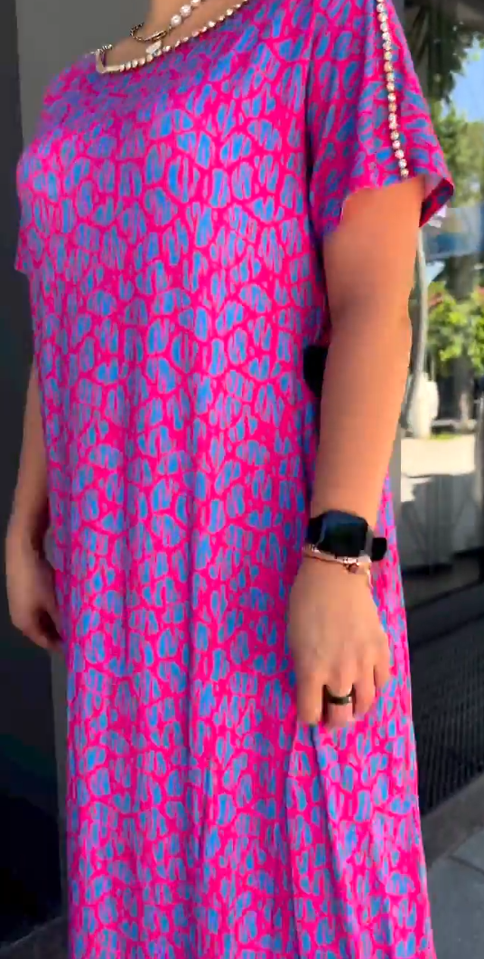 Raven - Wiosenna Maxi Sukienka w Stylu Chic z Kieszeniami
