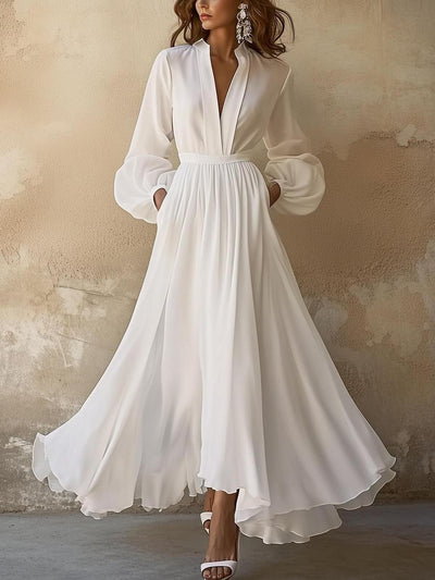 Laura - Sukienka Maxi z V-dekoltem w stylu vintage