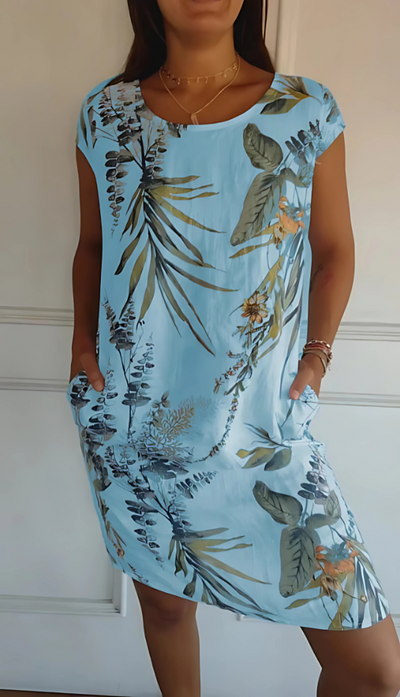 Iris - Luźna sukienka do kolan w stylu casual z nadrukiem