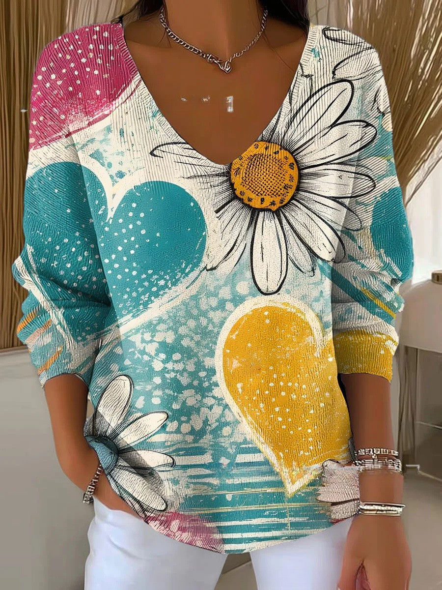 Beatrice  – Kolorowy sweter z dekoltem w serek