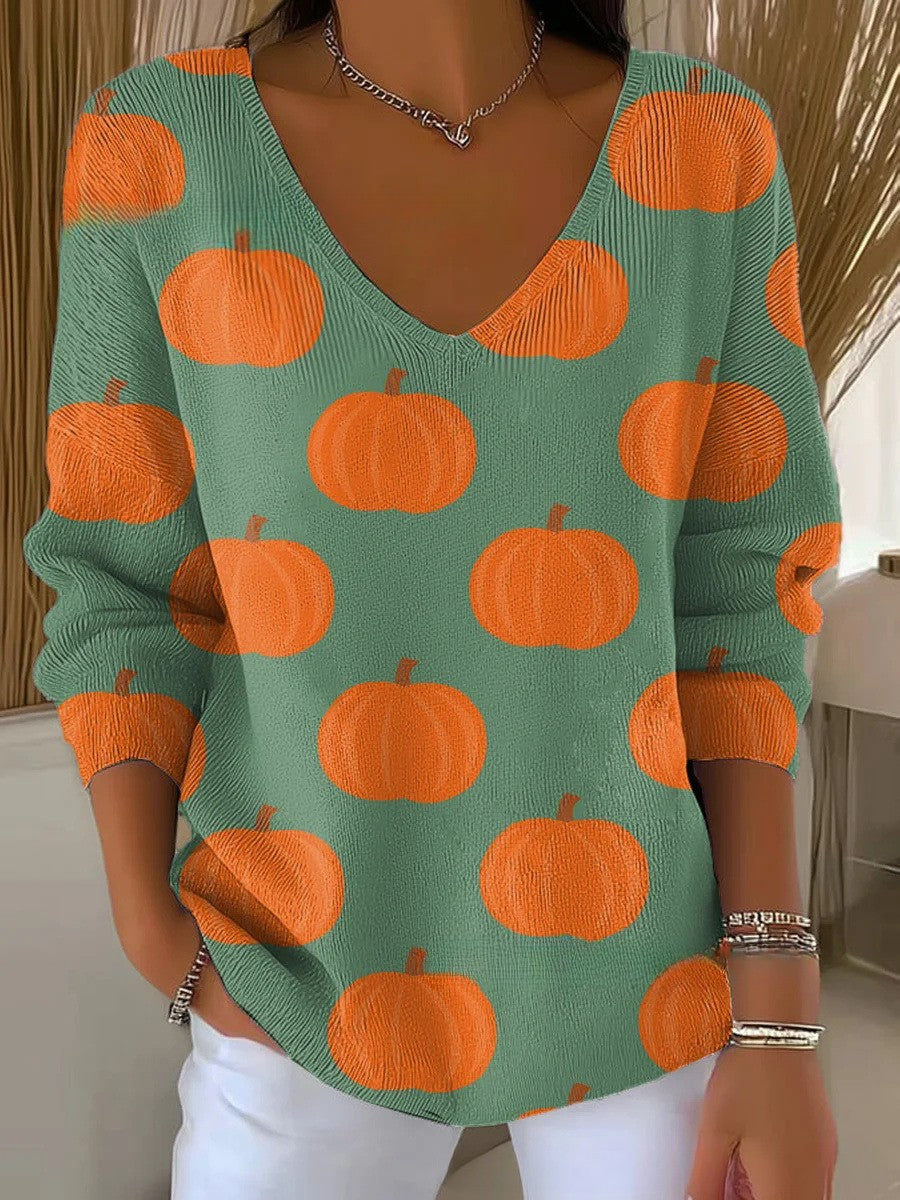 Beatrice – Kolorowy sweter z dekoltem w serek