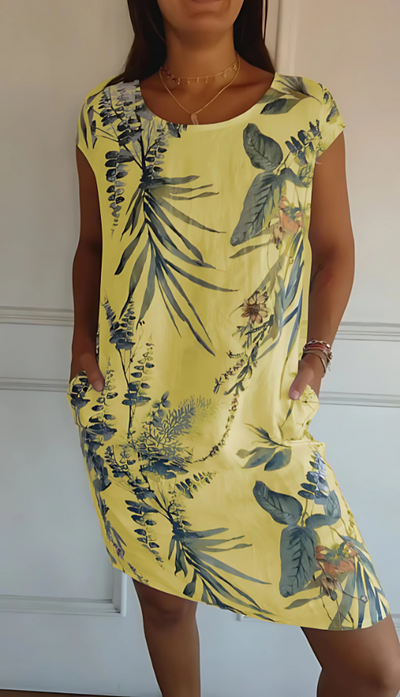 Iris - Luźna sukienka do kolan w stylu casual z nadrukiem