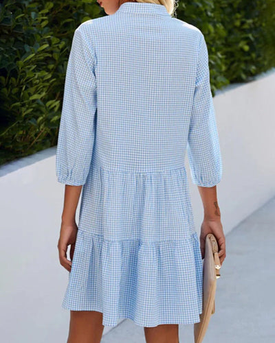 Zuri - Damska Luźna Koszula Stylu V-Neck Mini Sukienka