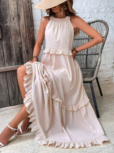Delilah - Elegancka Sukienka z Halterem i Falbanką