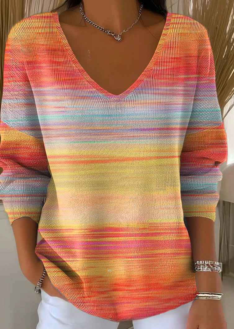 Beatrice – Kolorowy sweter z dekoltem w serek