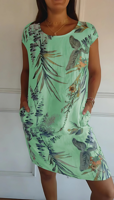 Iris - Luźna sukienka do kolan w stylu casual z nadrukiem