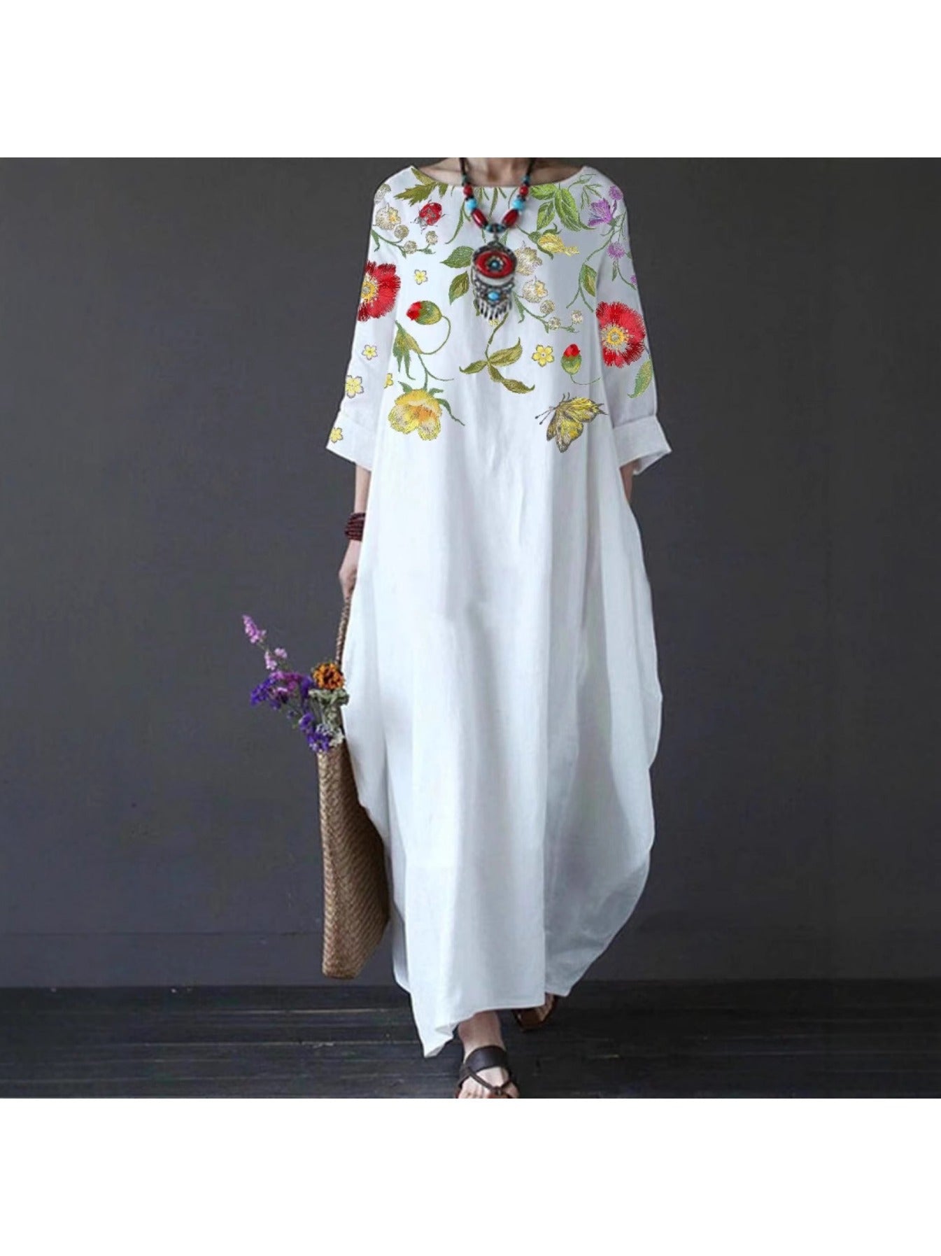 Winifred - Casual Maxi Dress w Kwiatowy Wzór