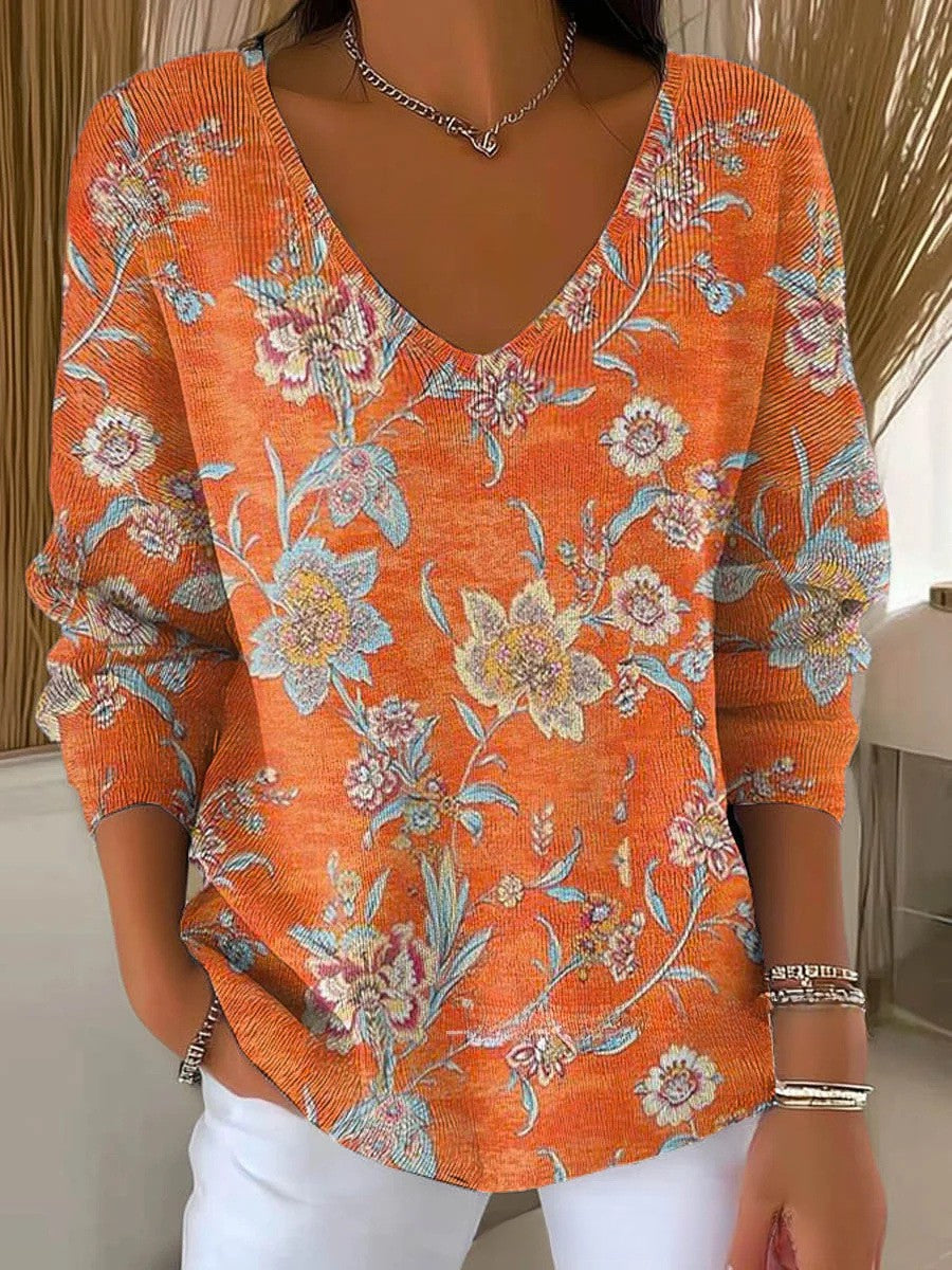 Beatrice – Kolorowy sweter z dekoltem w serek