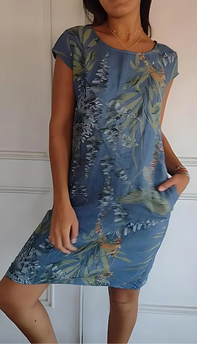Iris - Luźna sukienka do kolan w stylu casual z nadrukiem