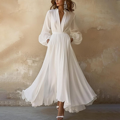 Laura - Sukienka Maxi z V-dekoltem w stylu vintage