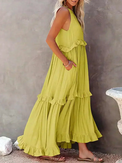 Delilah - Elegancka Sukienka z Halterem i Falbanką