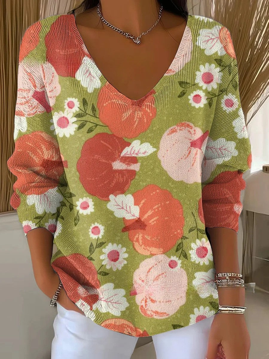 Beatrice – Kolorowy sweter z dekoltem w serek