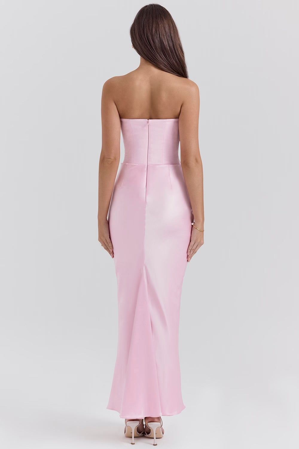 Hera - Elegancka Retro Sukienka na Imprezę Bez Ramiączek w Jednolitym Kolorze