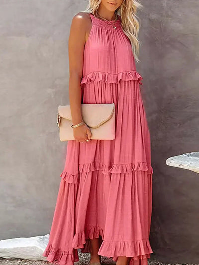 Delilah - Elegancka Sukienka z Halterem i Falbanką