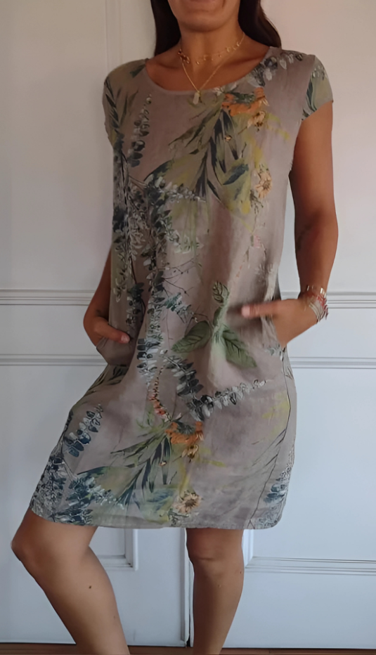 Iris - Luźna sukienka do kolan w stylu casual z nadrukiem