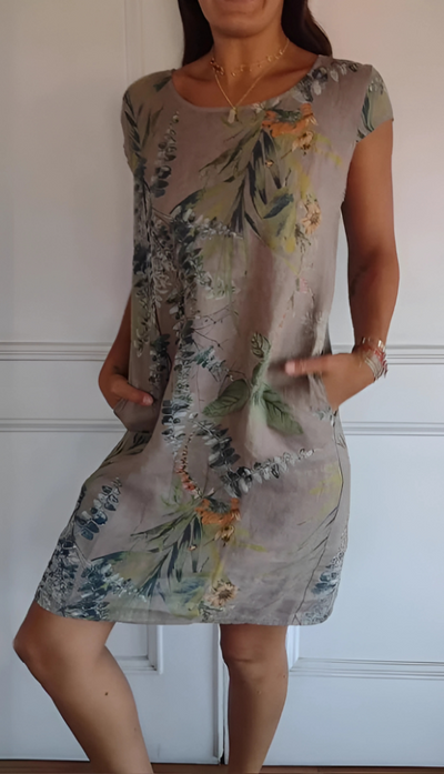 Iris - Luźna sukienka do kolan w stylu casual z nadrukiem