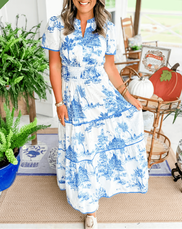 Solene - Boho Chic Sukienka Maxi z Dekoltem w Szpic w Kwiaty