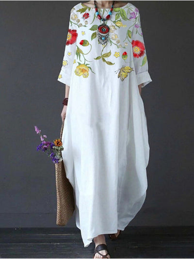 Winifred - Casual Maxi Dress w Kwiatowy Wzór