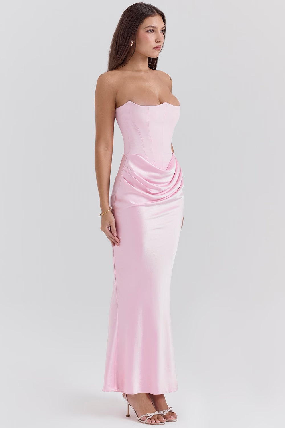 Hera - Elegancka Retro Sukienka na Imprezę Bez Ramiączek w Jednolitym Kolorze