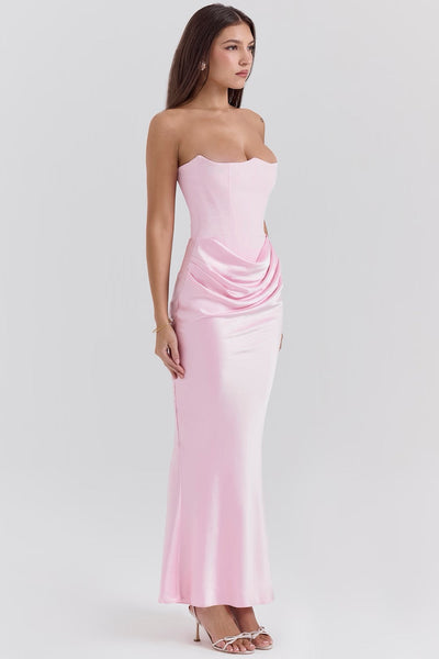 Hera - Elegancka Retro Sukienka na Imprezę Bez Ramiączek w Jednolitym Kolorze