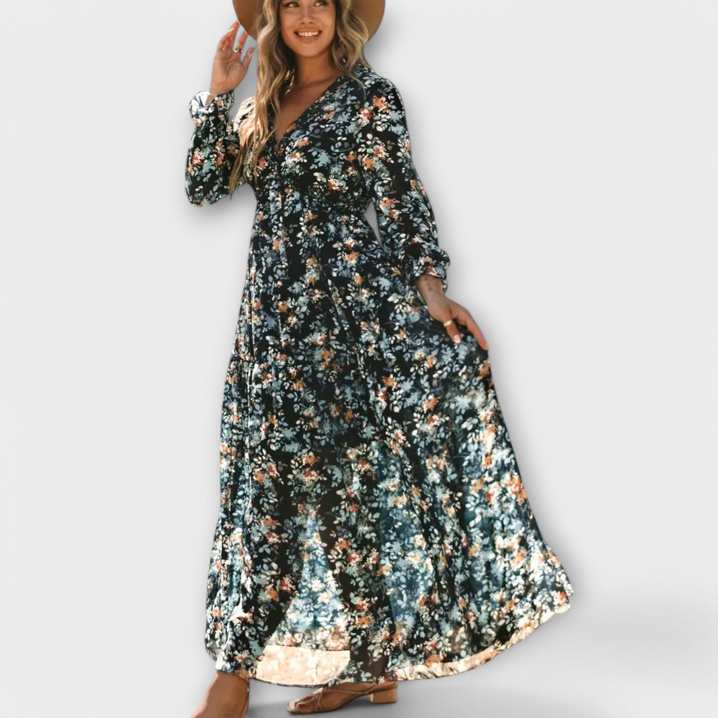 Juno - Elegancka Kwiatowa Sukienka Maxi