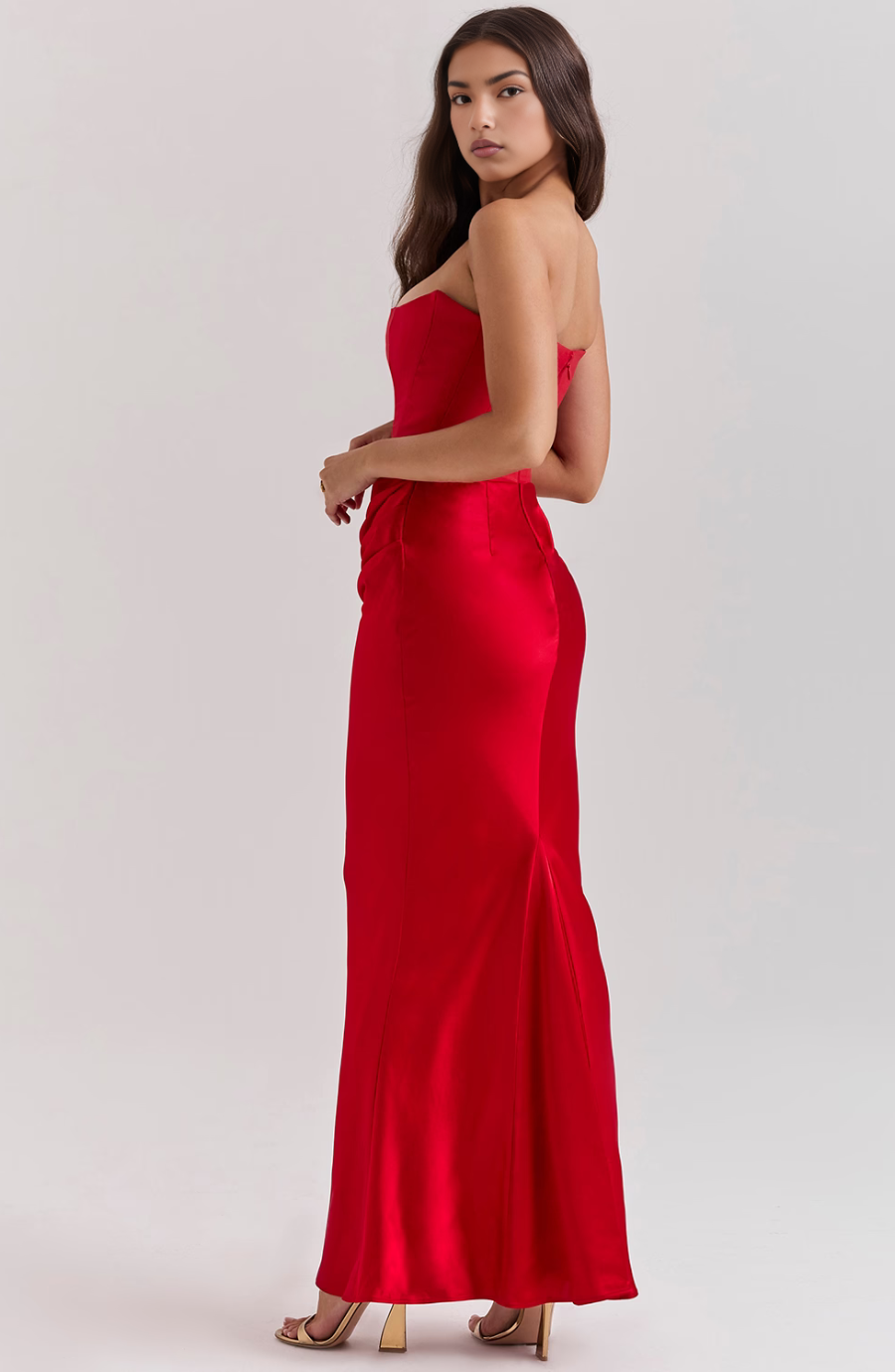 Hera - Elegancka Retro Sukienka na Imprezę Bez Ramiączek w Jednolitym Kolorze
