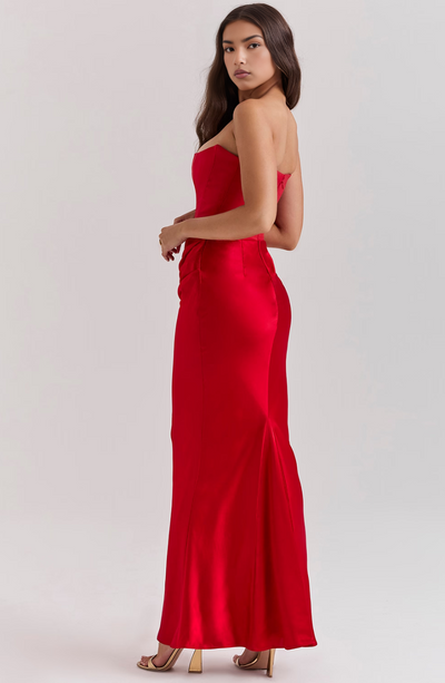 Hera - Elegancka Retro Sukienka na Imprezę Bez Ramiączek w Jednolitym Kolorze