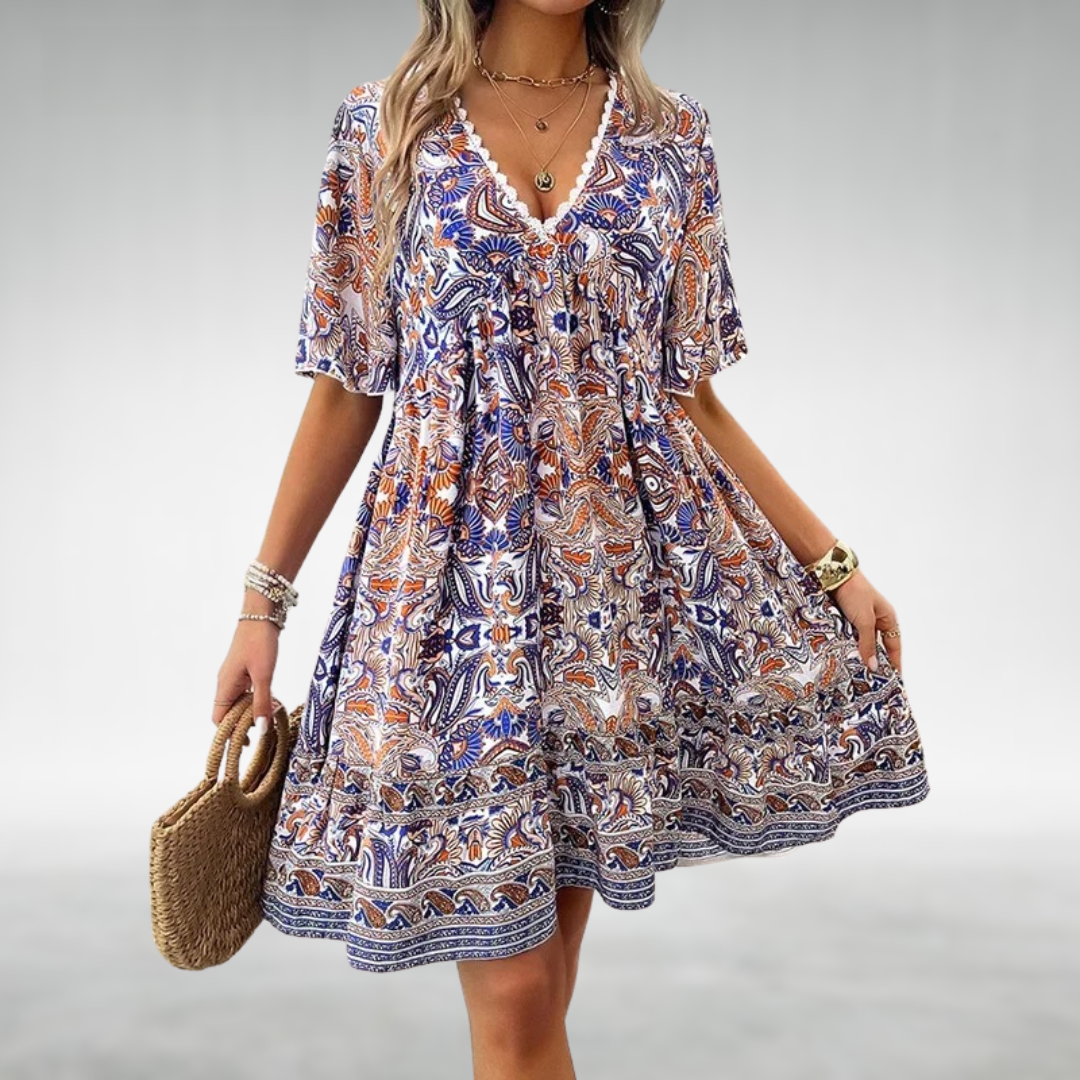 Adriana - Letnia Sukienka Mini w Stylu Boho z Wzorem Paisley