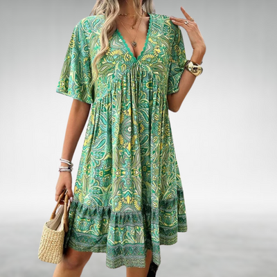 Adriana - Letnia Sukienka Mini w Stylu Boho z Wzorem Paisley