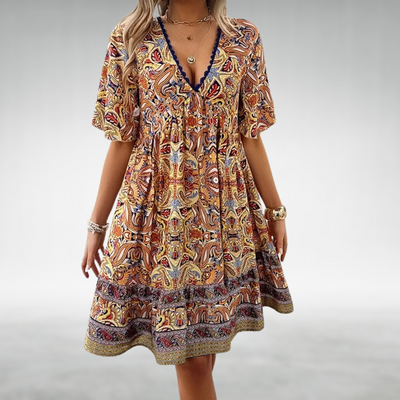 Adriana - Letnia Sukienka Mini w Stylu Boho z Wzorem Paisley