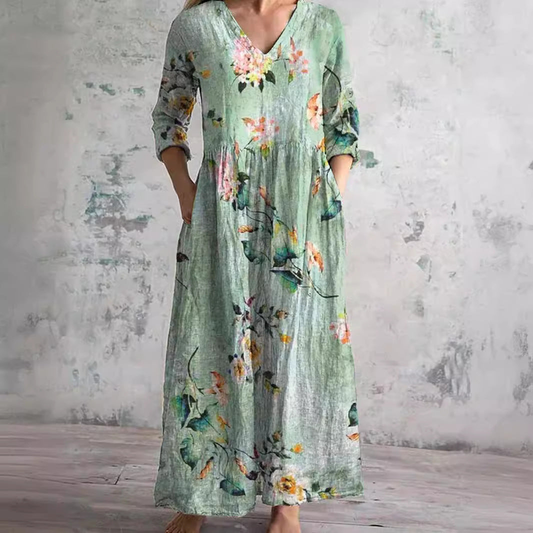 Kości słoniowej - Kwiatowy Urok Boho Maxi Sukienka