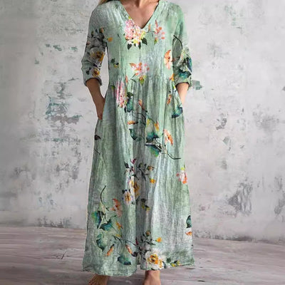 Kości słoniowej - Kwiatowy Urok Boho Maxi Sukienka