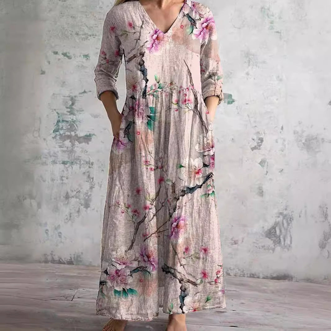 Kości słoniowej - Kwiatowy Urok Boho Maxi Sukienka