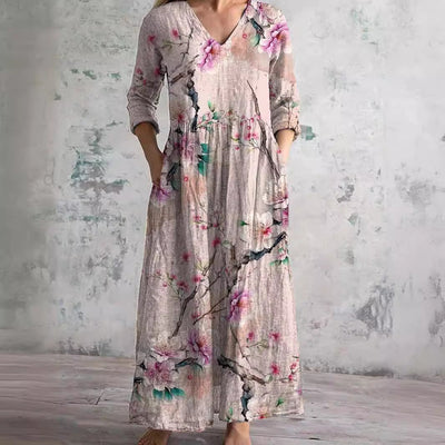Kości słoniowej - Kwiatowy Urok Boho Maxi Sukienka