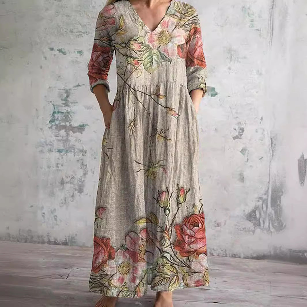 Kości słoniowej - Kwiatowy Urok Boho Maxi Sukienka