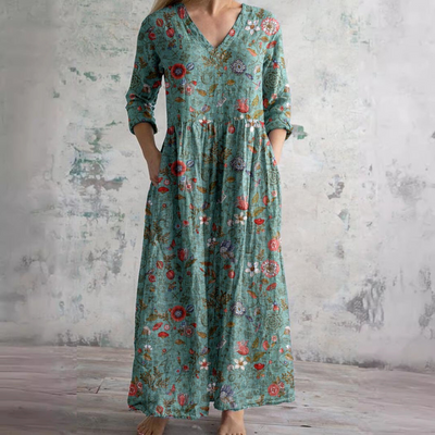 Kości słoniowej - Kwiatowy Urok Boho Maxi Sukienka